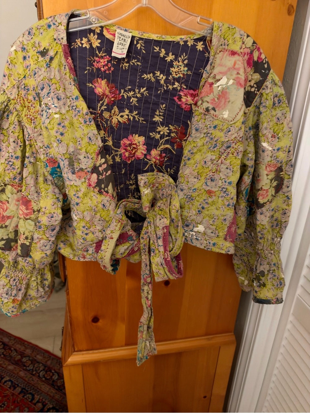 Magnolia Pearl Lime & Navy Floral Tie-Front Patchwork Jacket